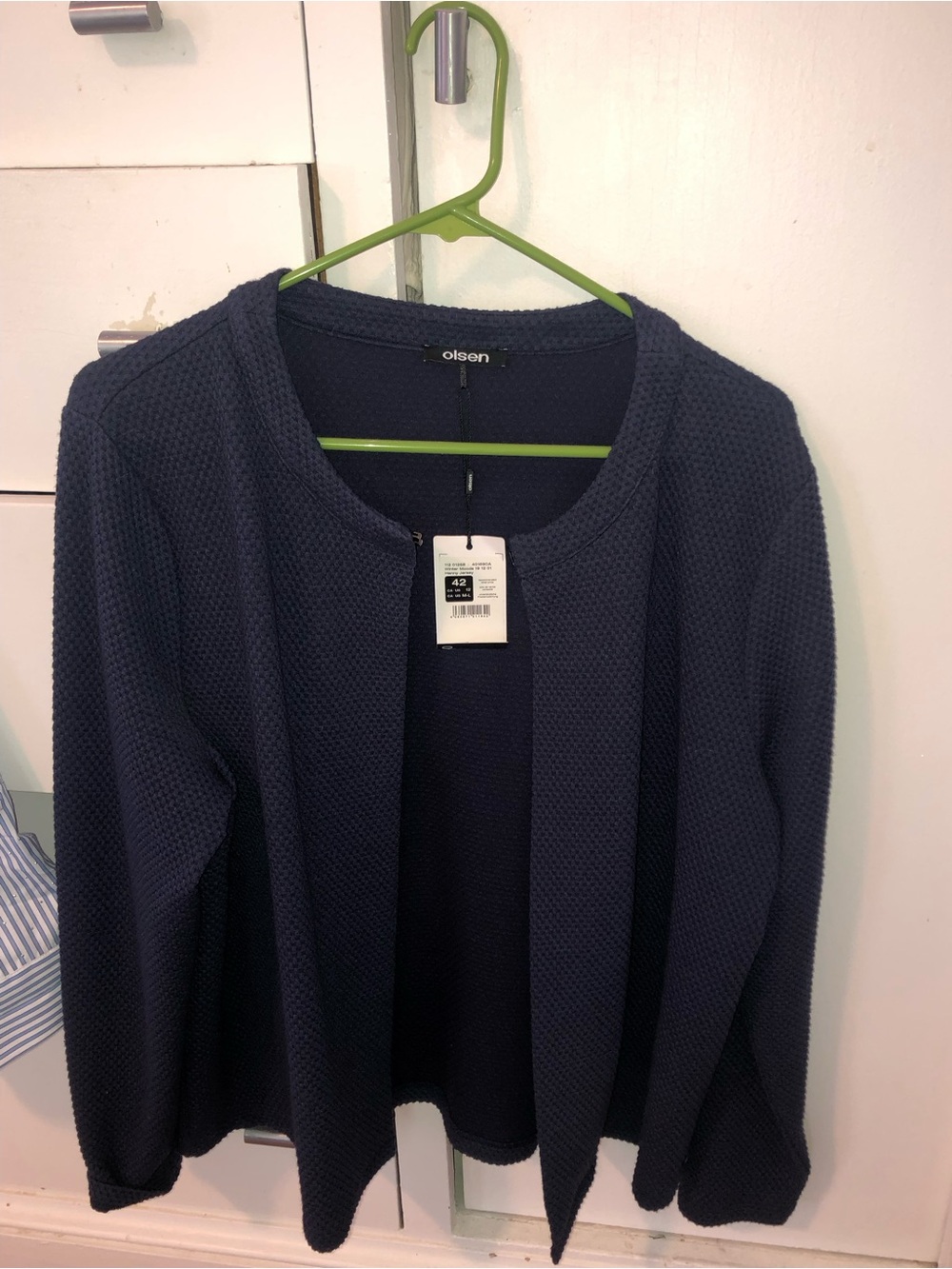 Olsen Navy Textured Open-Front Cardigan